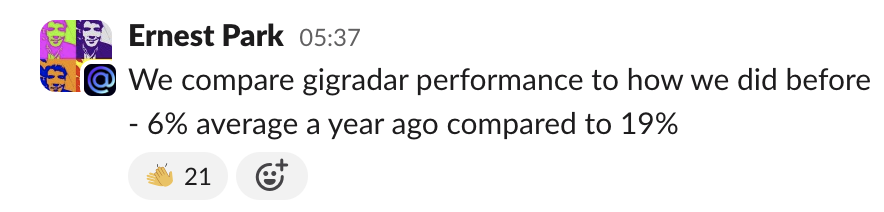 Community thread: Ernest Park comparing GigRadar performance year over year
