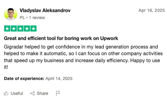 GigRadar customer review