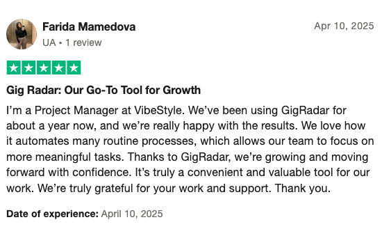 GigRadar customer review