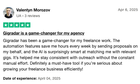 GigRadar customer review