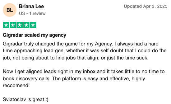 GigRadar customer review
