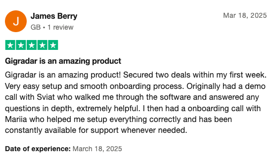 GigRadar customer review