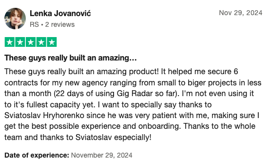 GigRadar customer review