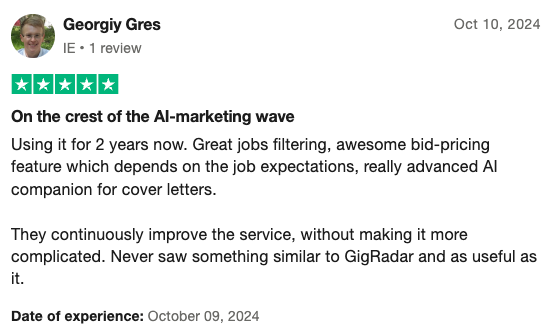GigRadar customer review