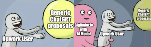 Generic ChatGPT proposals vs GigRadar.io with AI Model meme